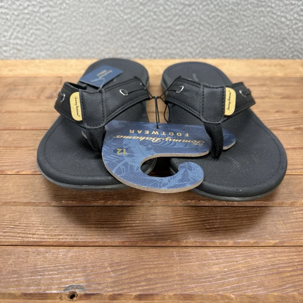 Tommy Bahama Sandals Mens 12 Black TBF Coast Flip Flops Beach Summer Casual NEW